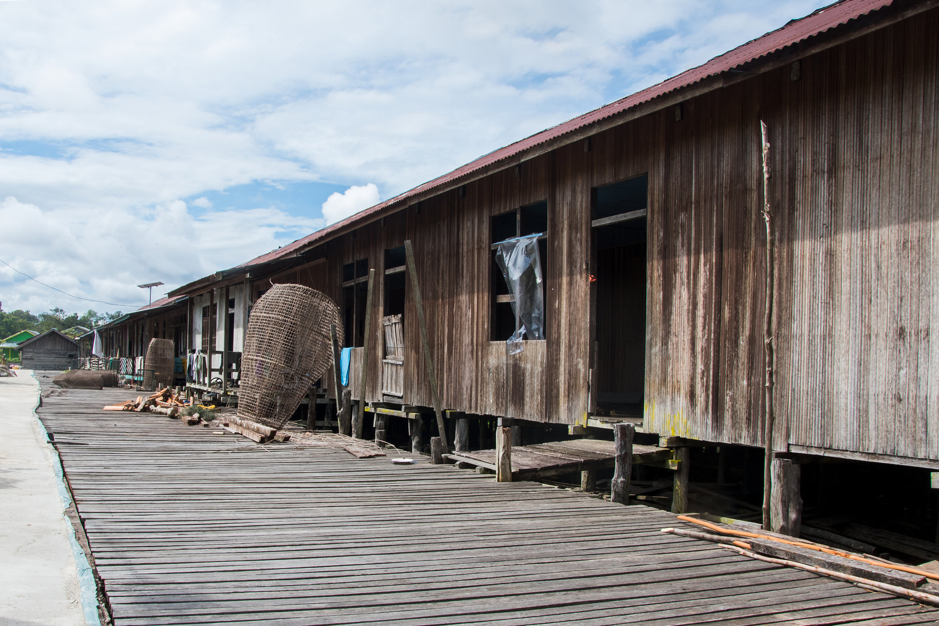 Timber longhouse on stilts